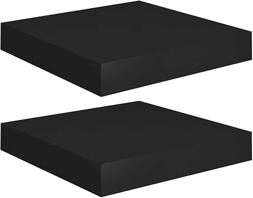 Miniatura 3 de Estantes flotantes de pared, 2 piezas de madera de fibropanel de densidad media negra de 9.1 x 9.3 x 1.5 pulgadas, estante de almacenamiento de