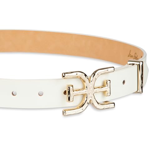 Sam Edelman Women's Double-e Plaque Logo Hammered Buckle and Loop Leather Belt for Jeans, Dresses and Trousers3