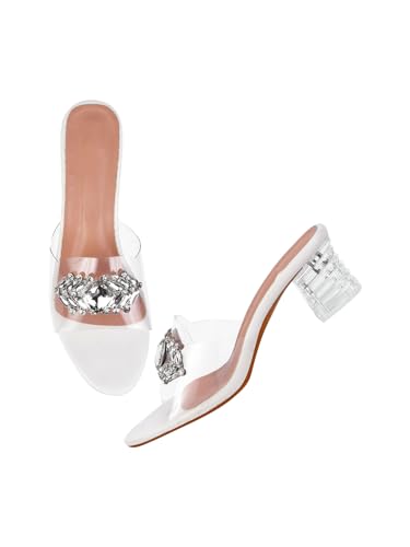 Image of TRYME Embellished Front Studded Buckle Block Heels Comfortable Transparent Party Kitten Heel for Womens & Girls