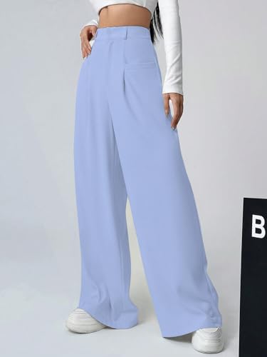 Image of Shasmi Women's Loose Mid Rise Solid, Pleated Trousers, Wide Leg Pocket Casual Long Korean Trousers Pant (146)