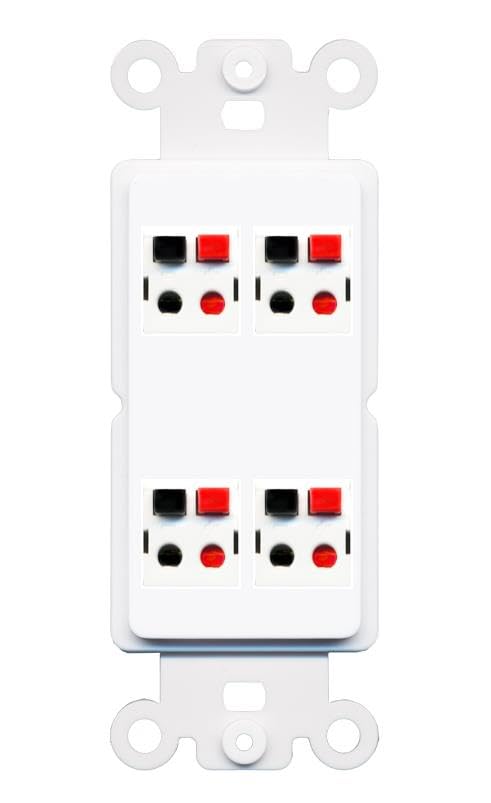 RiteAV 4 Port Speaker Wire Plug Jack Wall Plate - Rocker [White]