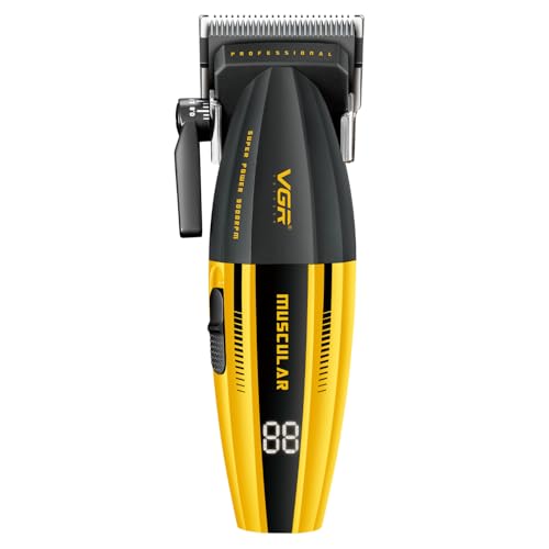 VGR V-285 Professional Hair Clipper for Men with 9000 RPM High Speed Motor, 150 Minutes Runtime, 6x Magnetic Guide Combs, Ceramic & Powder Metallurgic Blade, LED Display, Type-C USB Fast Charging (Gold)
