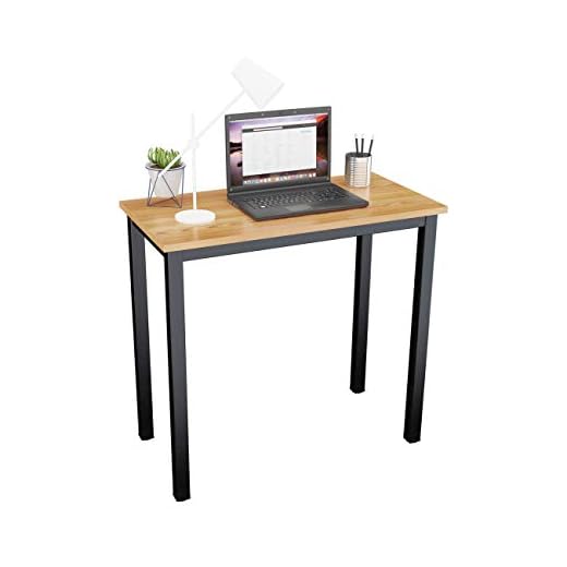 DlandHome Petit Bureau d'Ordinateur Informatique 80 x 40cm Petite Table d'Appoint Postes de Travail Bureau Industriel Table à Manger Table d’étude/écriture pour Petit Espace Maison/Bureau, Teck/Noir