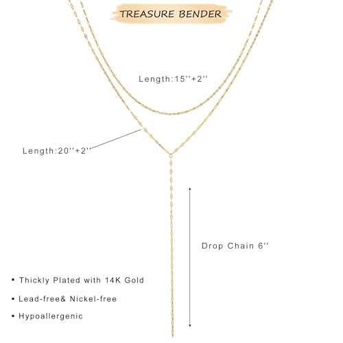 lariat gold necklace for women dainty long 14k gold plated y-shaped body chain choker necklace trendy non tarnish pendant simple layered necklaces gold jewelry for women set gift