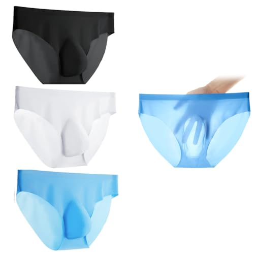 Mens Ice Silk Underwear with Bulge Pouch Breathable Quick Dry Boxer Briefs Ultra-thin Stretch Boxers