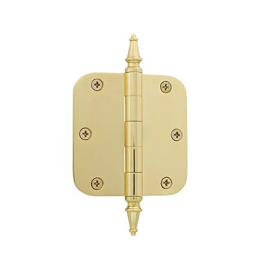 Image of Nostalgic Warehouse 746073 3.5 inch Steeple Tip Residential 5 /8 inch Radius Corners Door Hinge, Polished Brass