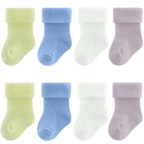 COYUN 4 Piezas Calcetines Recien Nacido Bebe Algodón Niños Pequeños Calcetines de Corte Medio para Bebé Niña Calcetines Respirable Deportivos Calcetín Bebé,4 colores (0 6 Meses)