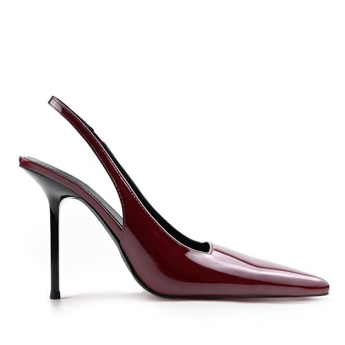 Image of Slingback Heels for Women Pointed Toe Stiletto High Heels Stretch Slip on Backless Patent Leather Fashion Comfortable Dress Pumps Shoes