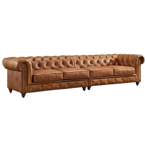 Image of Modern Classic Design Leatherette Luxury Chesterfield Sofa Set with Button Tufted, 4 Seater Sofa for Living Room, Home, Office, Bar, Hotel, Reaturant and Lobby, (Brown, 4 Seater Sofa)