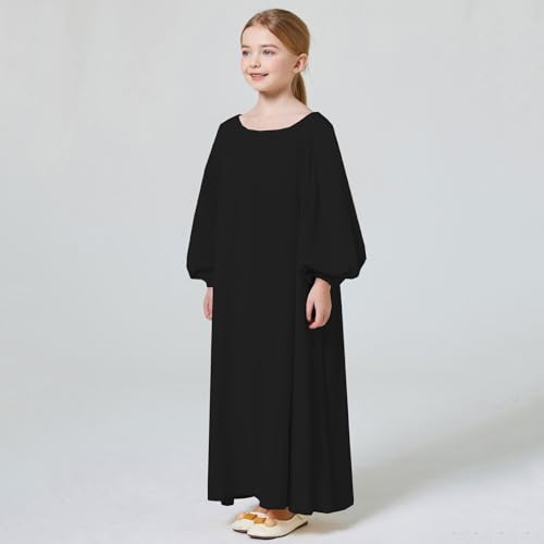 Kids Girls Muslim Abaya Long Lantern Sleeve Robe Maxi Dress Dubai Islamic Pleated Prayer Dress Full Cover Kaftan Casual3