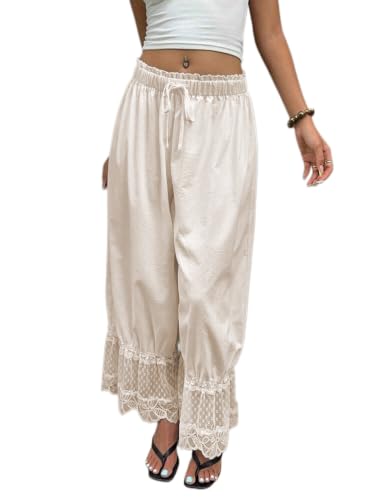 Image of UAURORAO Women Lace Trim Bloomer Pants Flowy Culottes Pantaloons Bloomers