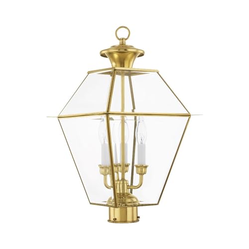 Image of Livex Lighting Lantern 2384-91 Transitional Three Light Post-Top Lanterm from Westover Collection in Pwt, Nckl, B /S, Slvr. Finish, 12.00 inches, 21.5x12.00x12.00, Brushed Nickel