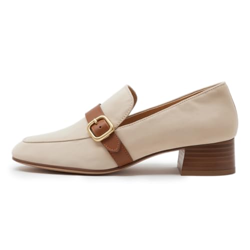 Tang'scuisins Women Buckled Closed Toe Loafer Shoes Slip on Chunky Stacked Low Heels Comfortable Work Outdoor Pumps Size 4-16 US3