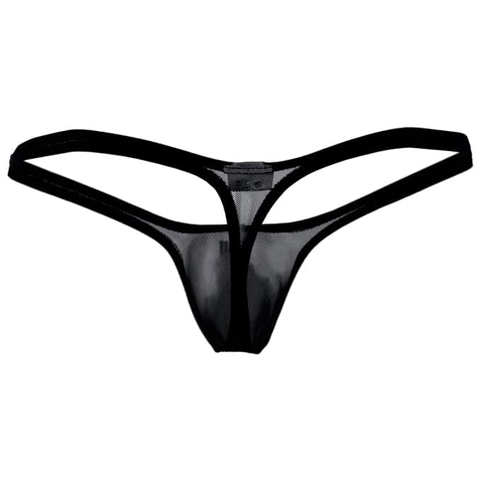 Men's Thong Underwear net with Elastic Band, Black-image-12