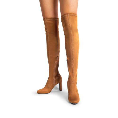 DREAM PAIRS DREAM PAIRS Over The Knee Boots for Women Knee High Boots Thigh High Boots for Women,Size 7.5,Tan-Suede,SDOB2403W