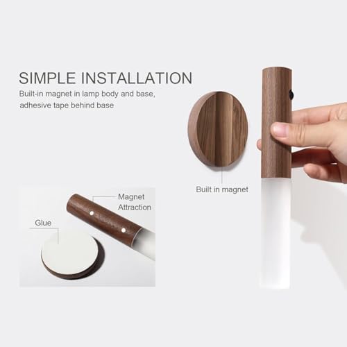 Image of ZENOVIA Magnetic Motion Sensor Night Light, Light Wood Color | USB Rechargeable, LED Cabinet & Wall Light, Wooden Finish, Portable Stick Lamp, For Wardrobe, Bedroom, Staircase & Corridor