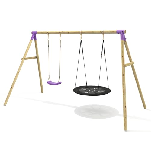 Rebo® Children's Wooden Garden Swing Set - Meteorite Purple | OutdoorToys | Pressure Treated Timber, Large 100cm High Density Nest Swing, Sturdy Construction