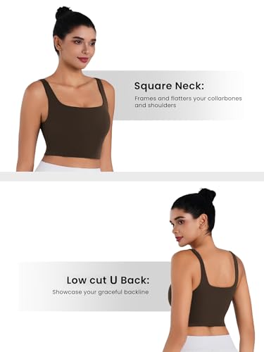 Image of Sunzel Square Neck Longline Sports Bra, Built-in Bra Crop Tank Top | Buttery Soft, Removable Pads, Light to Medium Support, Wide Straight Straps, Yoga, Pilates, Gym, Daily Wear