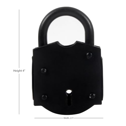 Image of Handmade Antique Style Iron Padlock with 2 Keys, Vintage Black Heavy Duty Lock 4 inch