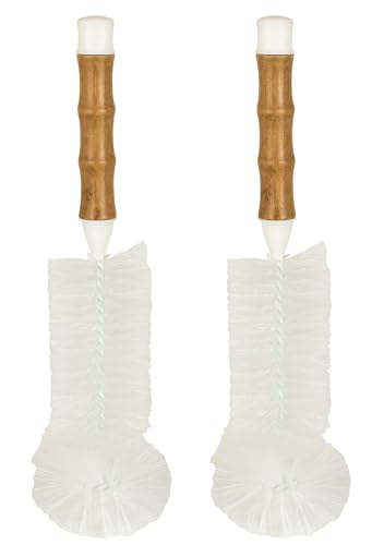 Image of HIC Kitchen Water Bottle Brush, Natural Bamboo with Non-Scratch Bristles, Set of 2