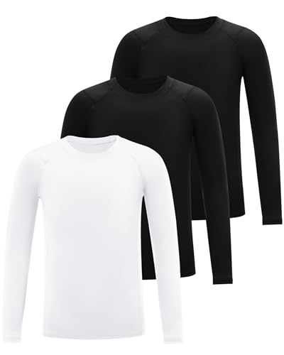 Roadbox Youth Compression Shirt Long Sleeve, Boys Baseball Athletic Undershirt Kids Quick Dry Base Layer for Football Sports