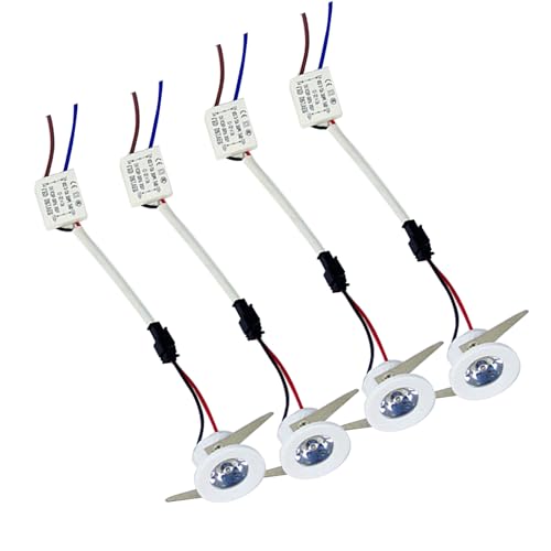 4PCS Mini LED Spotlight, Indoor Display Showcase Counter Ceiling Recessed Light RV Micro Reading Lighting Artwork Small Recessed Light for Cabinet Jewelry Display, 1W AC 220V (White, 6000k)
