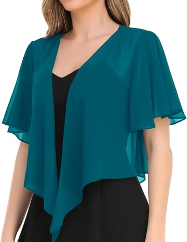 Image of Women's Solid Puff Sleeve Kimono Short Cardigan Loose Cover Up Casual Blouse Top Chiffon
