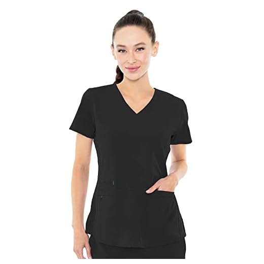 Med Couture Women's 'Energy Collection' Racerback Shirtail Serena Scrub Top, Black, Medium