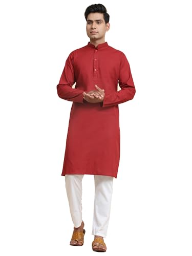 Image of Men's Pure Cotton Solid Kurta Pajama Set Mandarin Collar Casual Yoga Dress