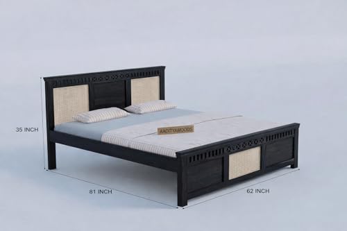 Image of AADITYA WOODS Solid Sheesham Wood Bed Cot Without Storage |Wooden Bed for Bedroom | Multipurpose Duble Cot (Walnut Q, Queen)