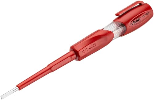 VIGOR Comprobador de tensión V1138N, 150-250 V, homologado según VDE 0680, perfil ranurado de 0,5 x 3 mm, 140 mm, comprobador de fase