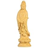 SEWACC Guan Yin Statue Standing on Lotus Chinese Feng Shui Sculpture Mini Quan Yin Figurine Asian Goddess Female Buddha Buddhist Decoration