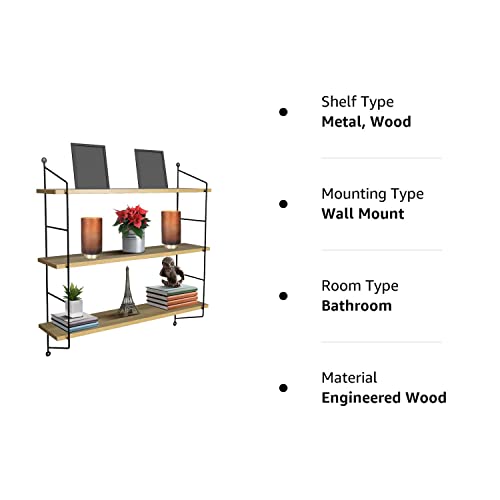 Sorbus® Floating Shelf With Metal Brackets — Wall Mounted Rustic Wood Wall Storage, Decorative Hanging Display For Trophy, Photo Frames, Collectibles, And Much More (3-Tier – Maple) #TOP5