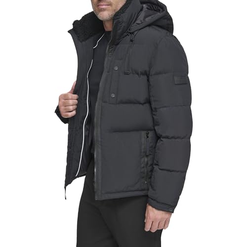 Andrew Marc Men's Water Resistant Hubble Crinkle Down Jacket with Removable Faux Fur Hood3