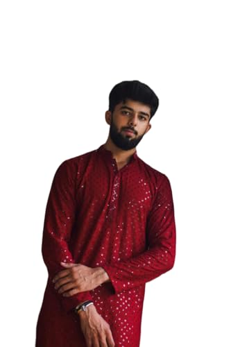 LookMark Men’s Printed Pure Rayon Kurta with Mandarin Collar, Full Sleeves, Straight Fit Traditional Ethnic Wear