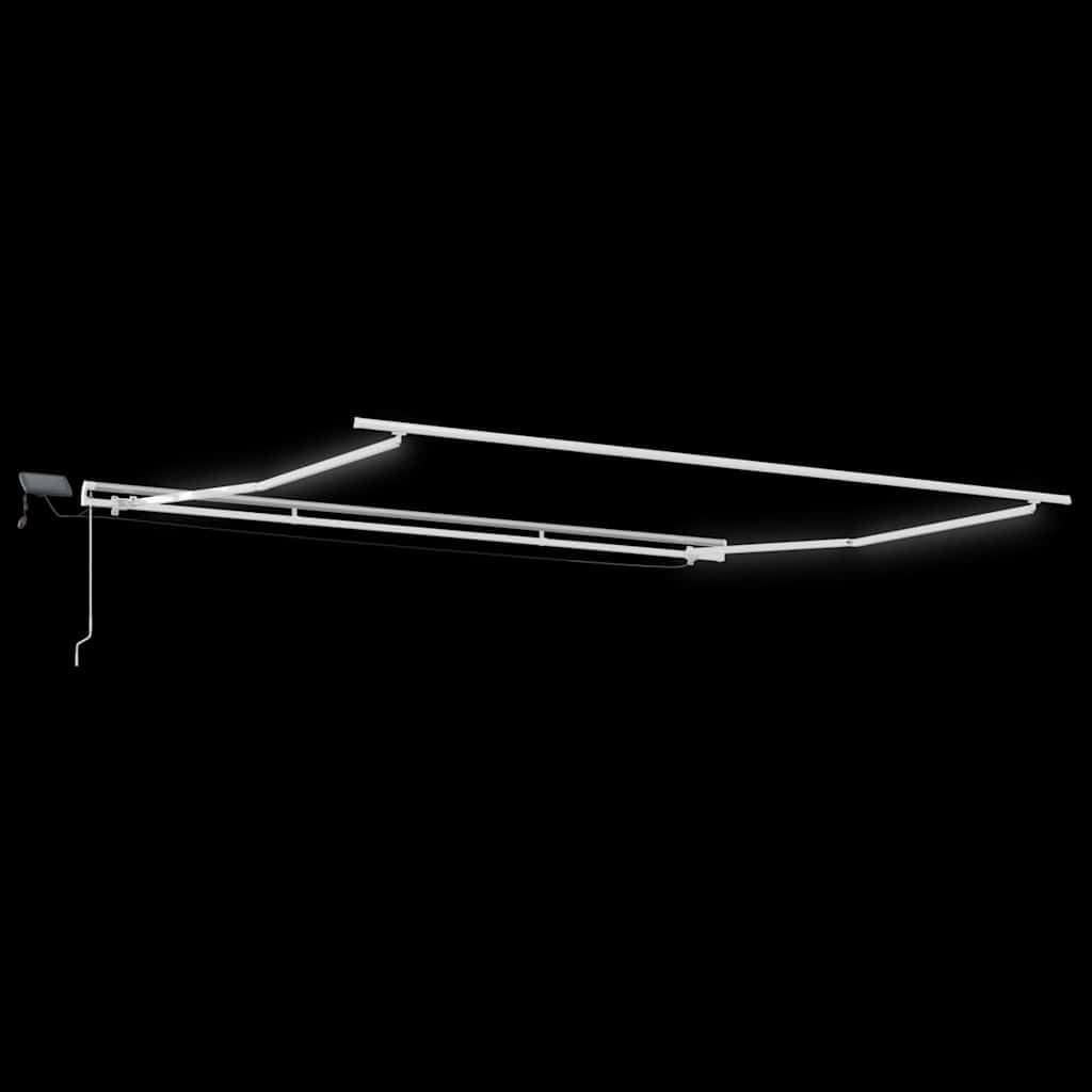 Rama markizy z listwami świetlnymi LED, biała, z aluminium, 400 x 350 cm, zwijana, z korbą, odporna na warunki atmosferyczne, do ogrodu, na taras, balkon, łącznie z montażem, zapewnia ochronę