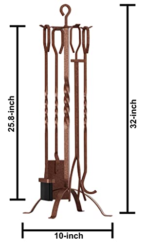 Fire Beauty 5 Pieces Fireplace Tools Sets Fireplace Accessories Tools Holder with Handles Tools for Indoor Fireplace Decor Outdoor Fire Pit Modern Tool(Antique Bronze) - Thumbnail 6