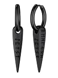 FaithHeart Viking Runes Spike Earrings for Men Black Norse Mythology Drop Earrings Vintage Runic Dangle Huggie Hoop Earrings Gifts for Dad Brother