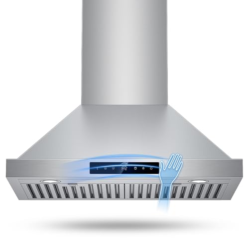 Image of 30 Inch Wall Mount Range Hood 1200 CFM, 4-Speed Smart Kitchen Range Hood 30 Inch with Touch Control & Gesture Sensing, 1500 Lumens LED Lights