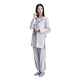 Diseño tradicional chino: artesanía pura, uniforme de Tai Chi para mujer de KSUA con cuello redondo y bordado tradicional chino. Los pantalones tienen cintura elástica y diseño con cordón en las piernas del pantalón.