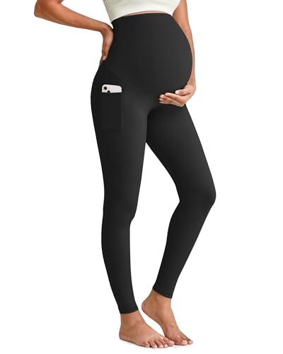 G4Free Maternity Workout Leggings – Stretchy Over‑Belly Pregnancy Pants with Pockets, Active Athletic (Black, M, Tall)