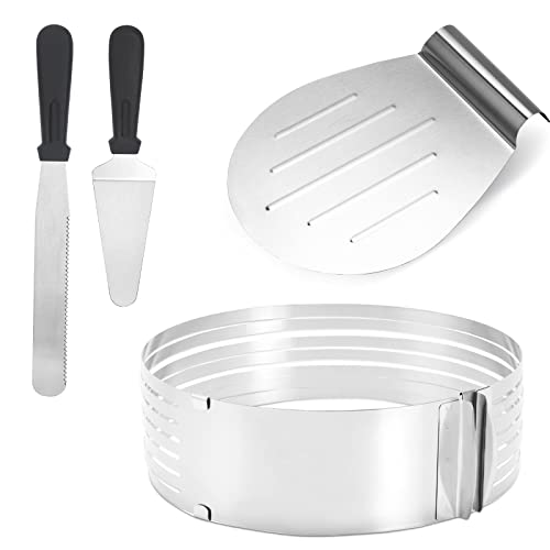Lospitch Torten Set 4tlg, Tortenboden Schneidhilfe, Ø23-30 cm Tortenring, Schneiden von 8 Böden, Tortenring, Tortenmesser,Kuchenretter, Torten Zubehöraus aus Edelstahl Cover
