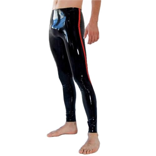 Men's Black Latex Leggings,Natural Rubber Pants,Suitable for Cosplay Novelty Latex Trousers-XL