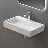 doporro Lavabo Bagno Rettangolare 60 cm, Lavandino Bagno da Appoggio o Sospeso in Minerale Fuso Bianco Opaco, Foro Rubinetto, Scarico Incluso Colossum19