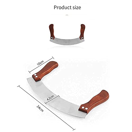Image of Baskety Mezzaluna Rocking Vegetable Chopper and Mincing Knife, Stainless Steel Blade with Wooden Handles