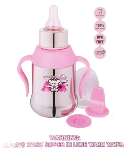 Image of PP Enjoy 2 in 1stainless Steel Soft Silicone Spout Sipper for Infant /Toddler, Anti Spill Sippy Cup with Detachable Handle for Kids BPA Free, 6 Months +, 300 ML.