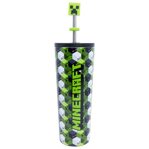 VASO TERMO ACERO INOXIDABLE CON CAÑA 3D 770 ML MINECRAFT ICONICMONO