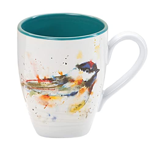 Chickadee Watercolor Blue On White 12 Ounce Glossy Stoneware Mug With Handle #TOP4
