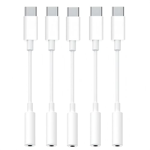 5 Pack Usbc to 3.5mm Jack Audio Adapter,The Headphone Adapter to USB C Compatible with iPhone 17/16/15 Series,Samsung Galaxy S25,S24,S23 Ultra,Note 20,iPad Pro,MacBook,Pixel XL and More