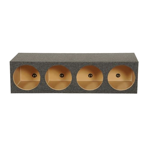 Q Power Quad 12 Inch 4-Hole Sealed Subwoofer Box, Heavy Duty Enclosure with 1-Inch MDF Front, Gold Terminals, and Charcoal Carpet Finish